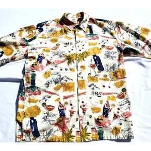 Pau Hana mens Aloha Hawaiian Shirt Med Blue Islands Map Beach Short Sleeve